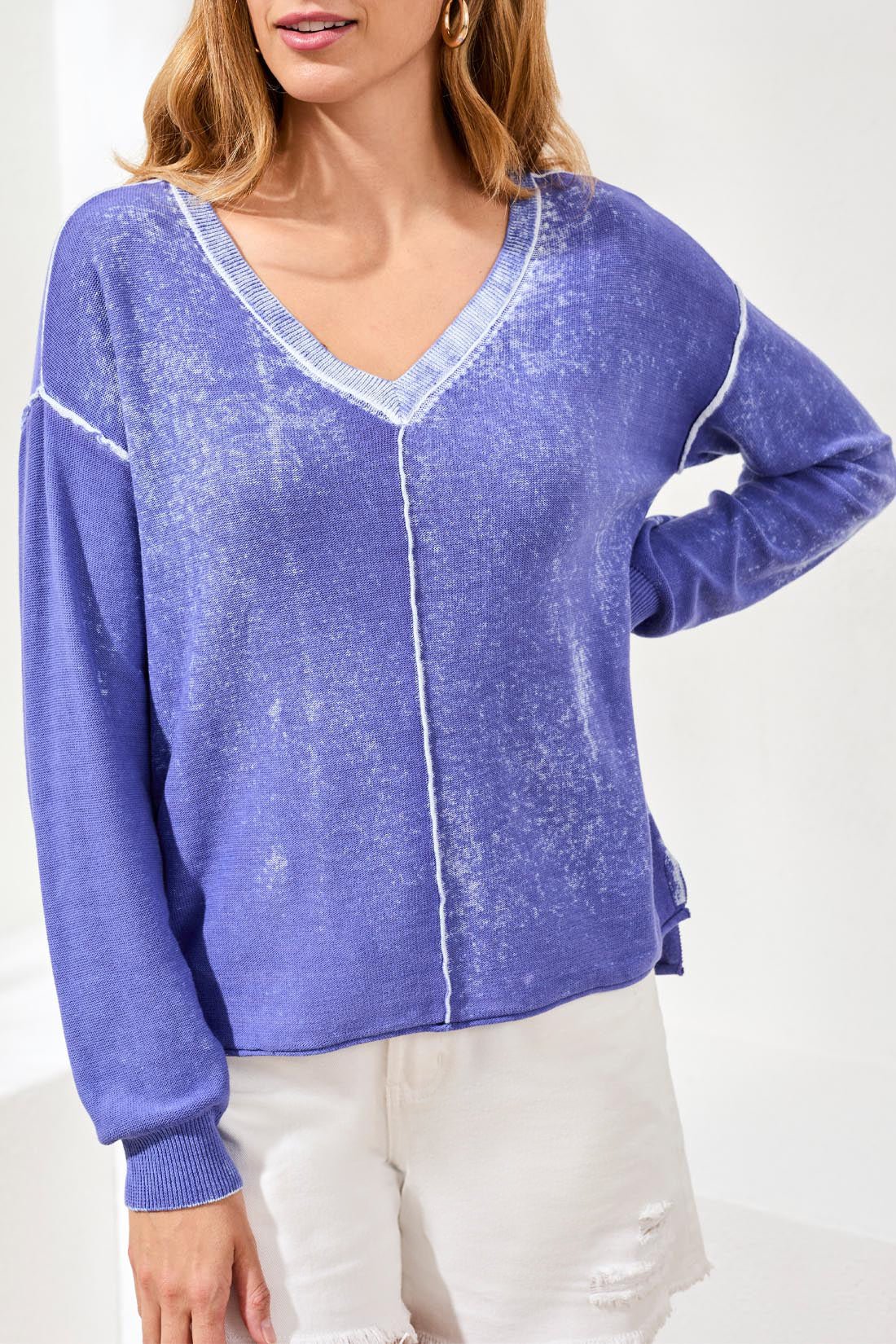 Tribal Women's Lightweight Cotton V - Neck Special Wash Sweater - A&M Clothing & Shoes Westlock