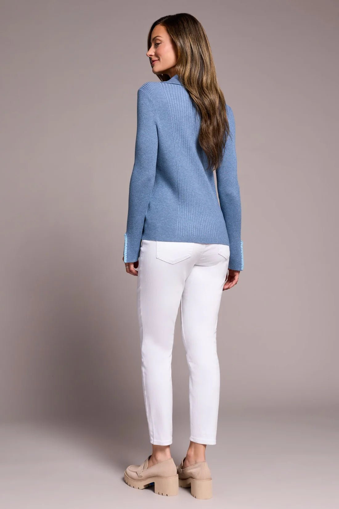 Tribal Women's Long Sleeve Blanket Stitch Polo Sweater - A&M Clothing & Shoes - Westlock