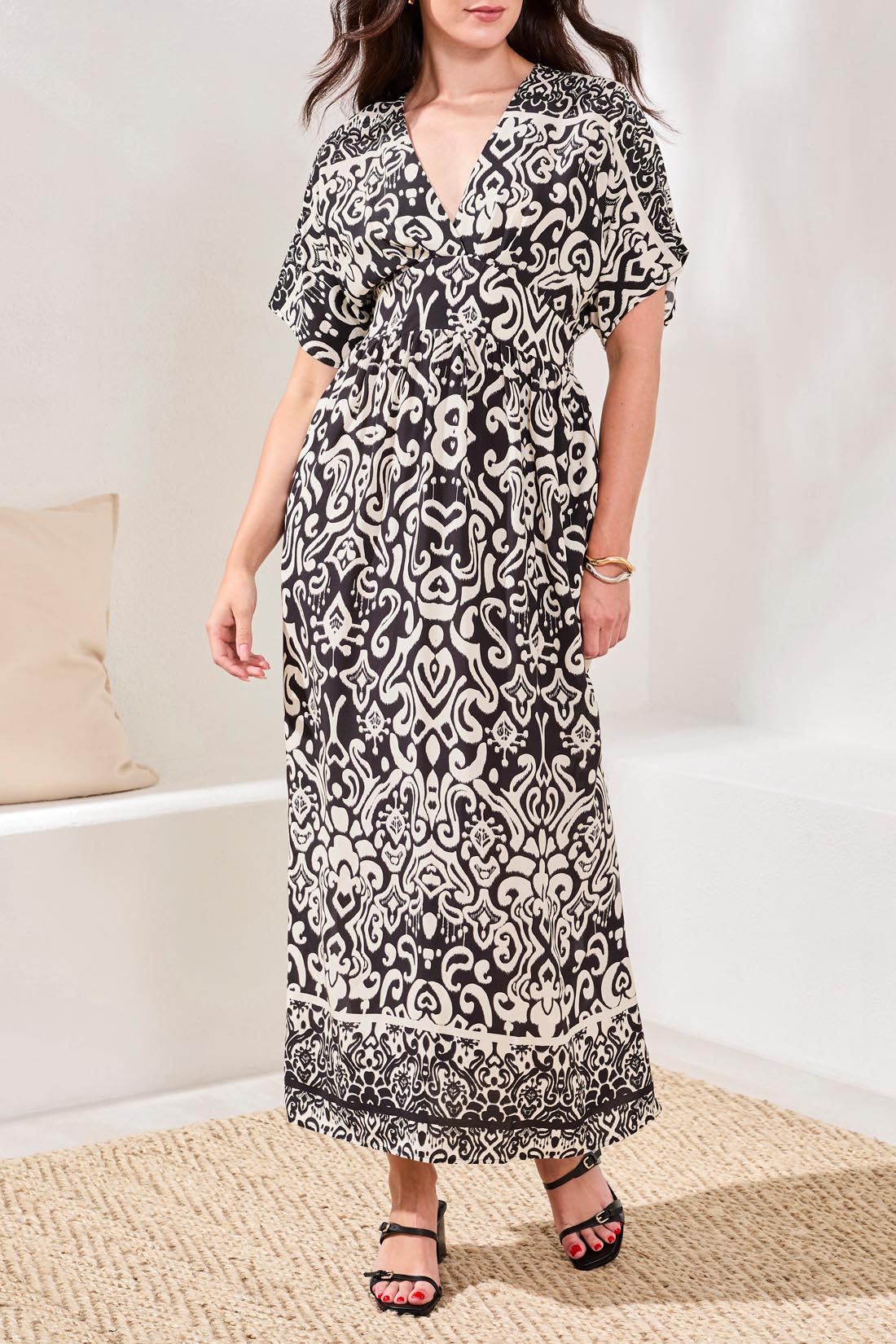 Tribal Women's Short Sleeve Border Print Dress - A&M Clothing & Shoes