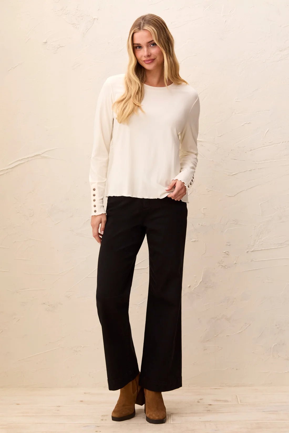 Tribal Women's Soft Viscose Long Sleeve Button Cuff Knit Top - Moonstone