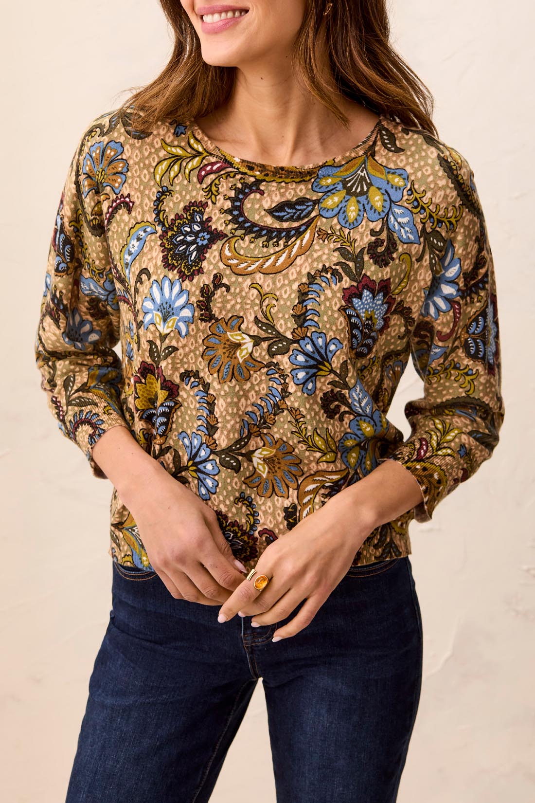 Tribal Women's Soft Yarn Three-Quarter Sleeve Crewneck Sweater - A&M Clothing and Shoes