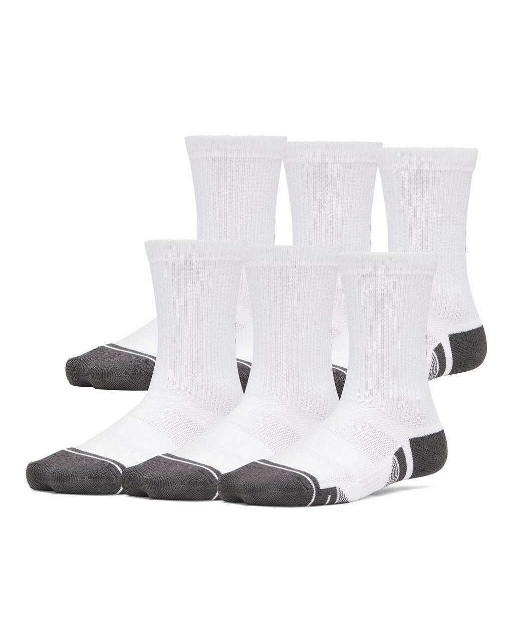Under Armour Youth Performance Tech 6-Pack Crew Socks - White/Grey