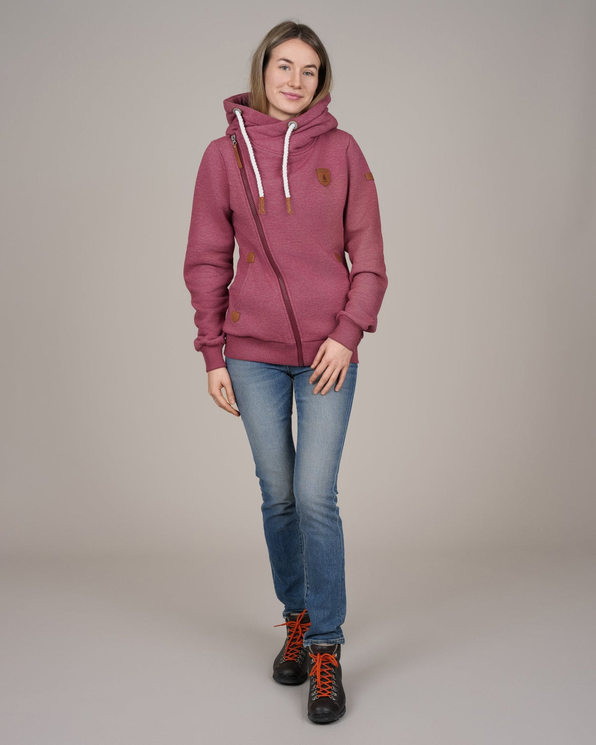 Wanakome Women's Athena Asymmetric Full Zip Hoodie - Burnt Berry