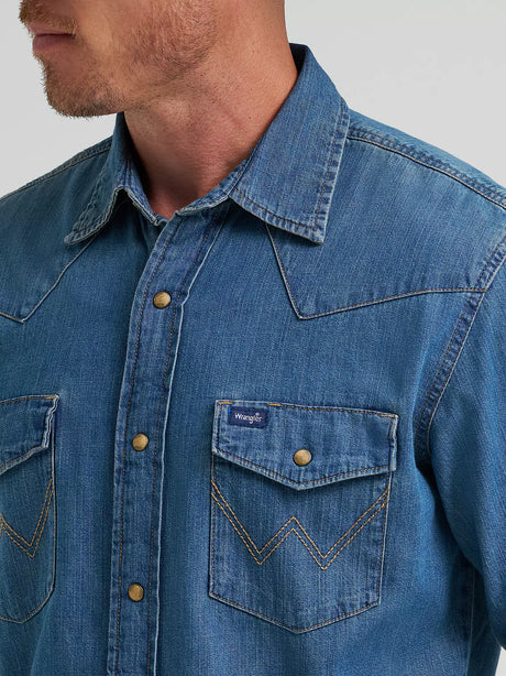 Wrangler Men's Denim Long Sleeve Snap Shirt