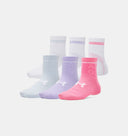 UA Boys/Girls Essential Quarter 6pk Socks - Super Pink/Transparent