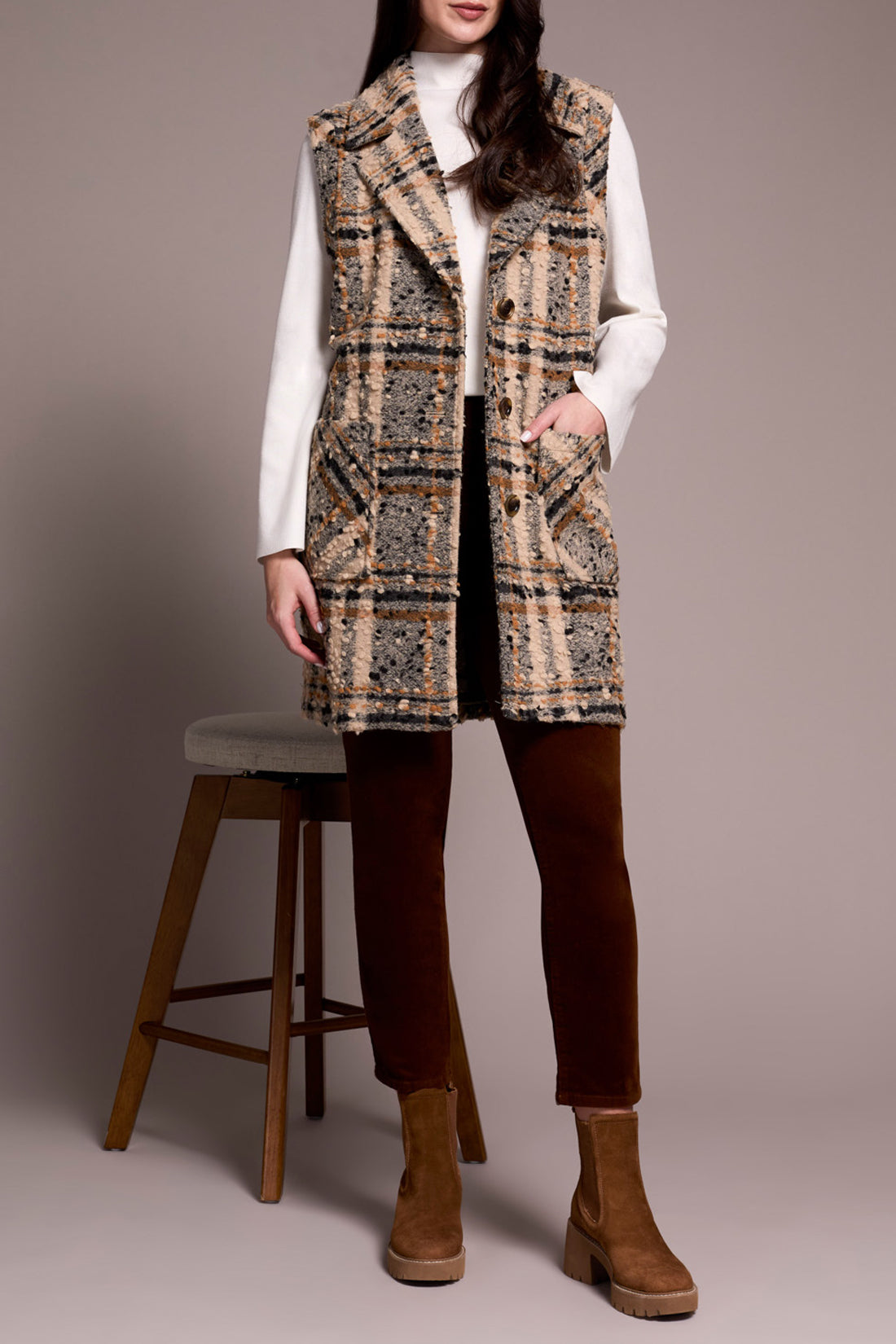 Tribal Women's Wide Notch Collar Button Vest