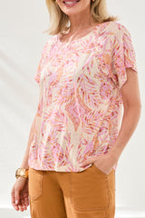 Tribal Women's Short Sleeve Scoop Neck Pleated Top