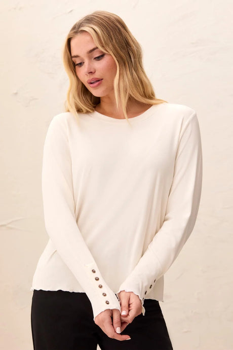 Tribal Women's Soft Viscose Long Sleeve Button Cuff Knit Top