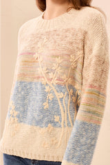 Tribal Women's Long Sleeve Crew Neck Embroidery Sweater