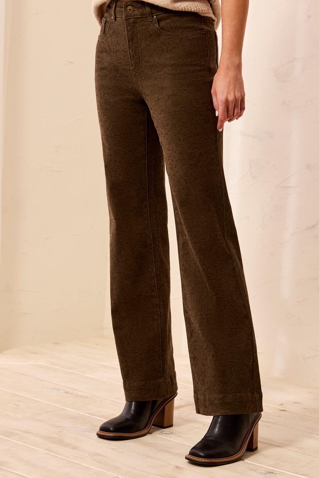 Tribal Women's Fly Front 5-Pocket Embossed Fabric Pants