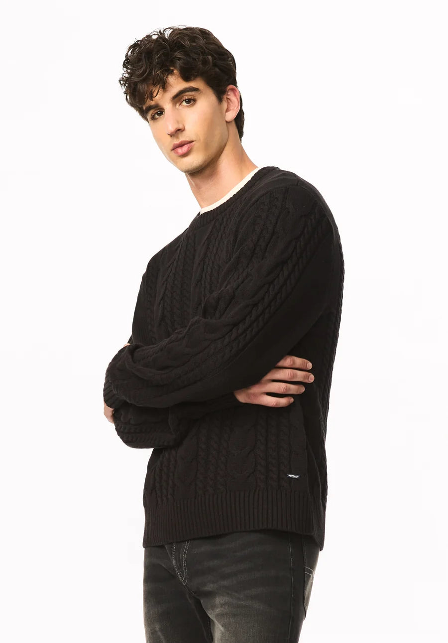 Buffalo Men's Wicap Cable Knit Crew Neck Sweater