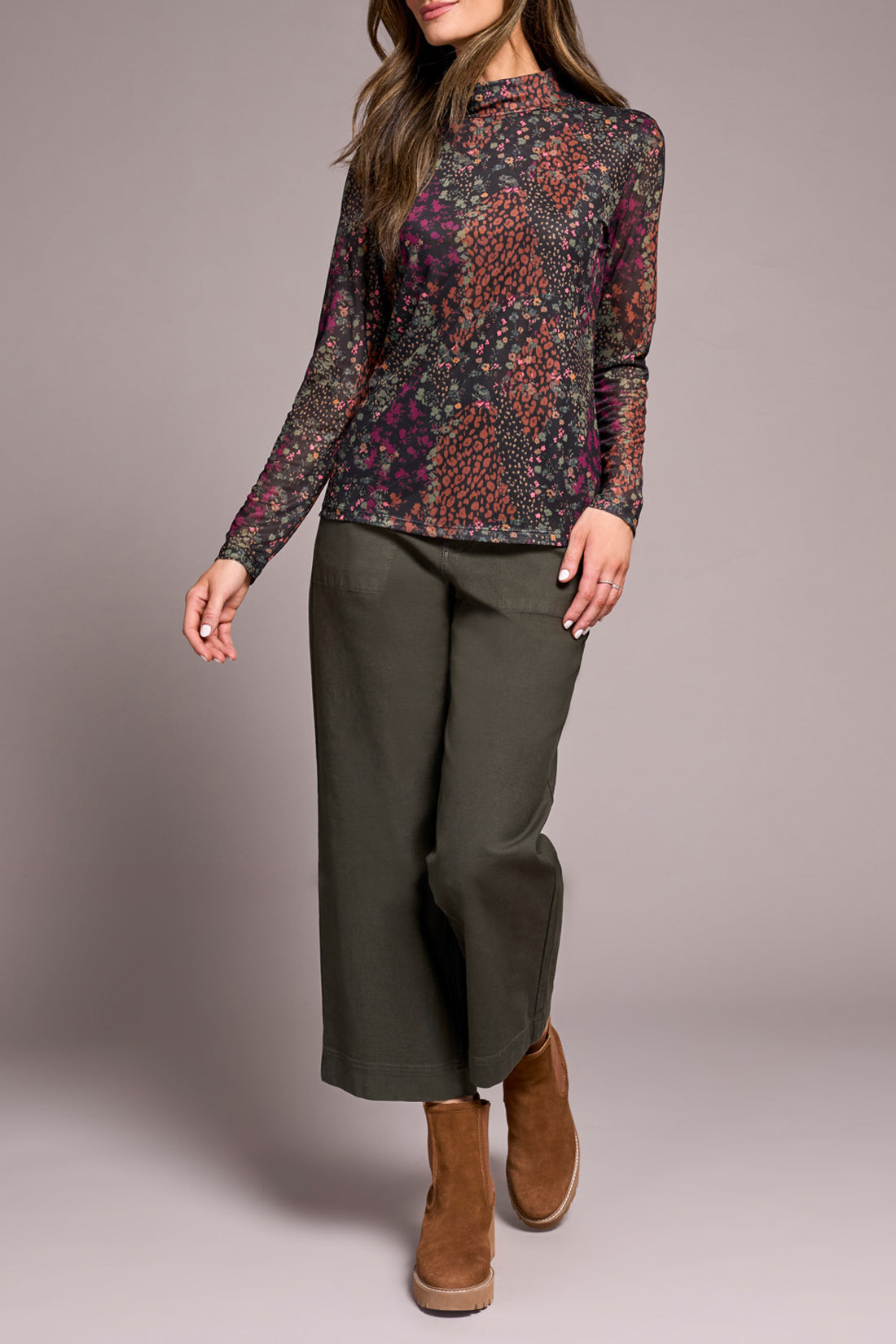 Tribal Women's Mesh Turtleneck Lined Top