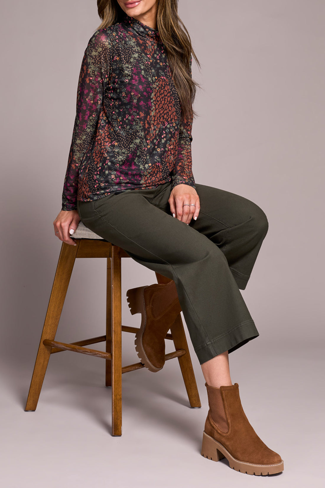 Tribal Women's Mesh Turtleneck Lined Top