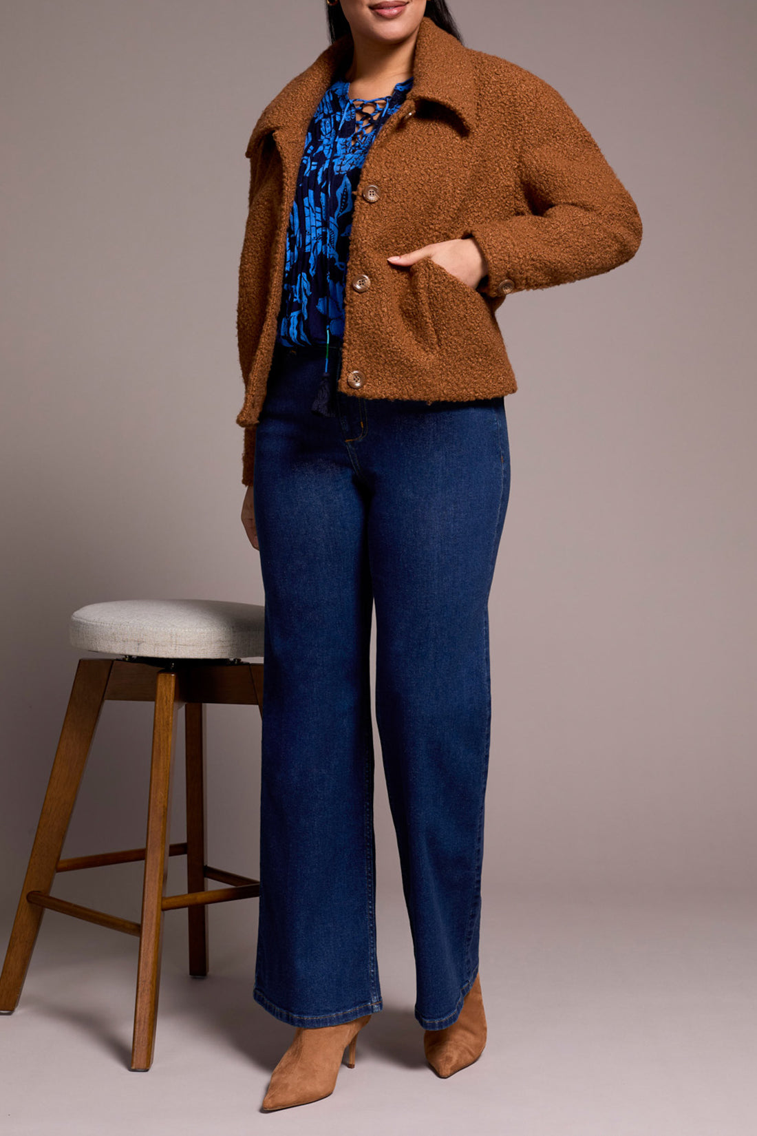 Tribal Women's Button Front Boucle Jacket