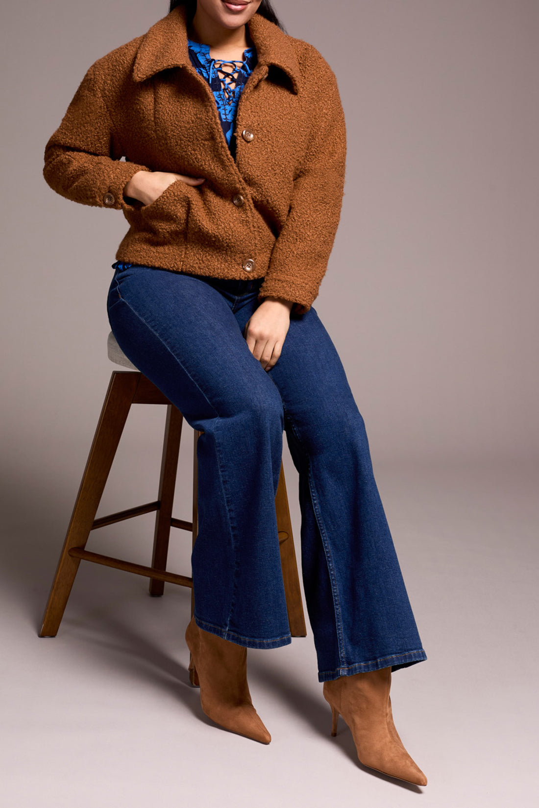 Tribal Women's Button Front Boucle Jacket