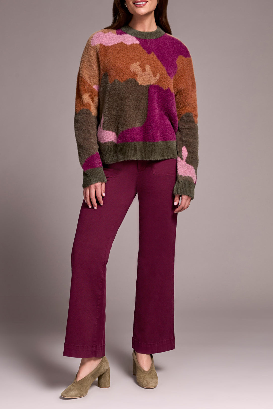 Tribal Women's Long Sleeve Crew Neck Itarsia Sweater