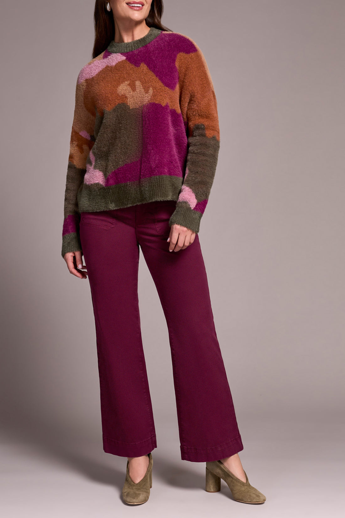 Tribal Women's Long Sleeve Crew Neck Itarsia Sweater