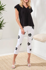 Tribal Women's Mixed Media Cap Sleeve V-Neck T-Blouse