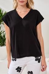 Tribal Women's Mixed Media Cap Sleeve V-Neck T-Blouse