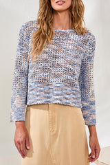 Tribal Women's Bell Sleeve Open Stitch Crew Neck Sweater