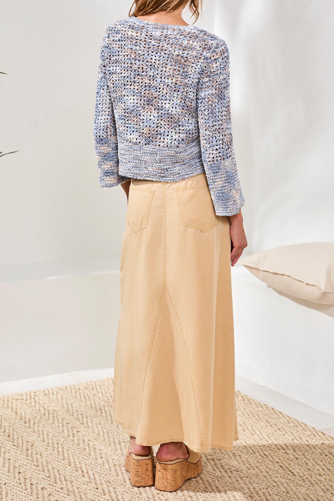 Tribal Women's Bell Sleeve Open Stitch Crew Neck Sweater