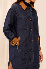 Tribal Women's Quilted Denim Suede Collar Jacket