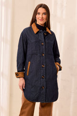 Tribal Women's Quilted Denim Suede Collar Jacket