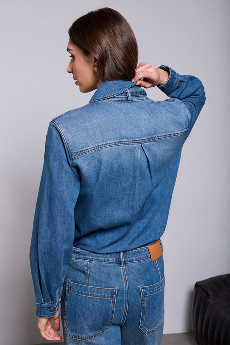 Tribal Women's Denim Removable Self Tie Blouse