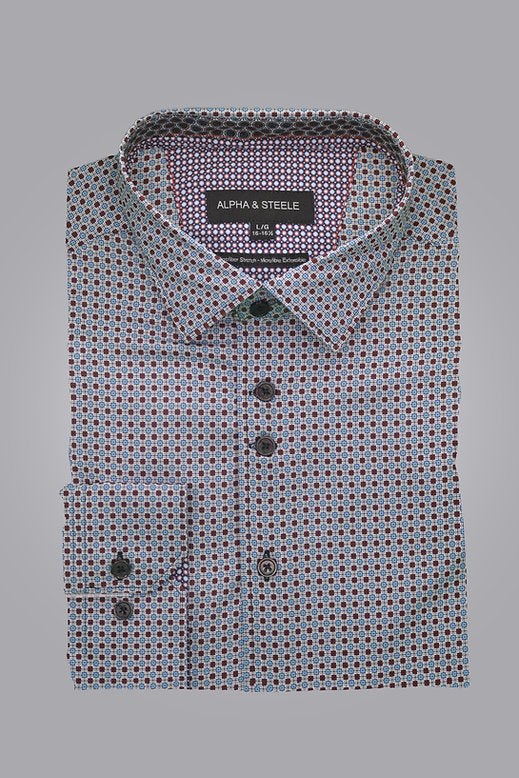 Alpha & Steele Men's Printed Microfibre Dress Shirt