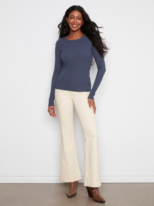Charlie B Women's Tencel Rib Long Sleeve Crew Neck Top