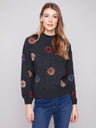 Charlie B Women's Mock Neck Embroidery Sweater