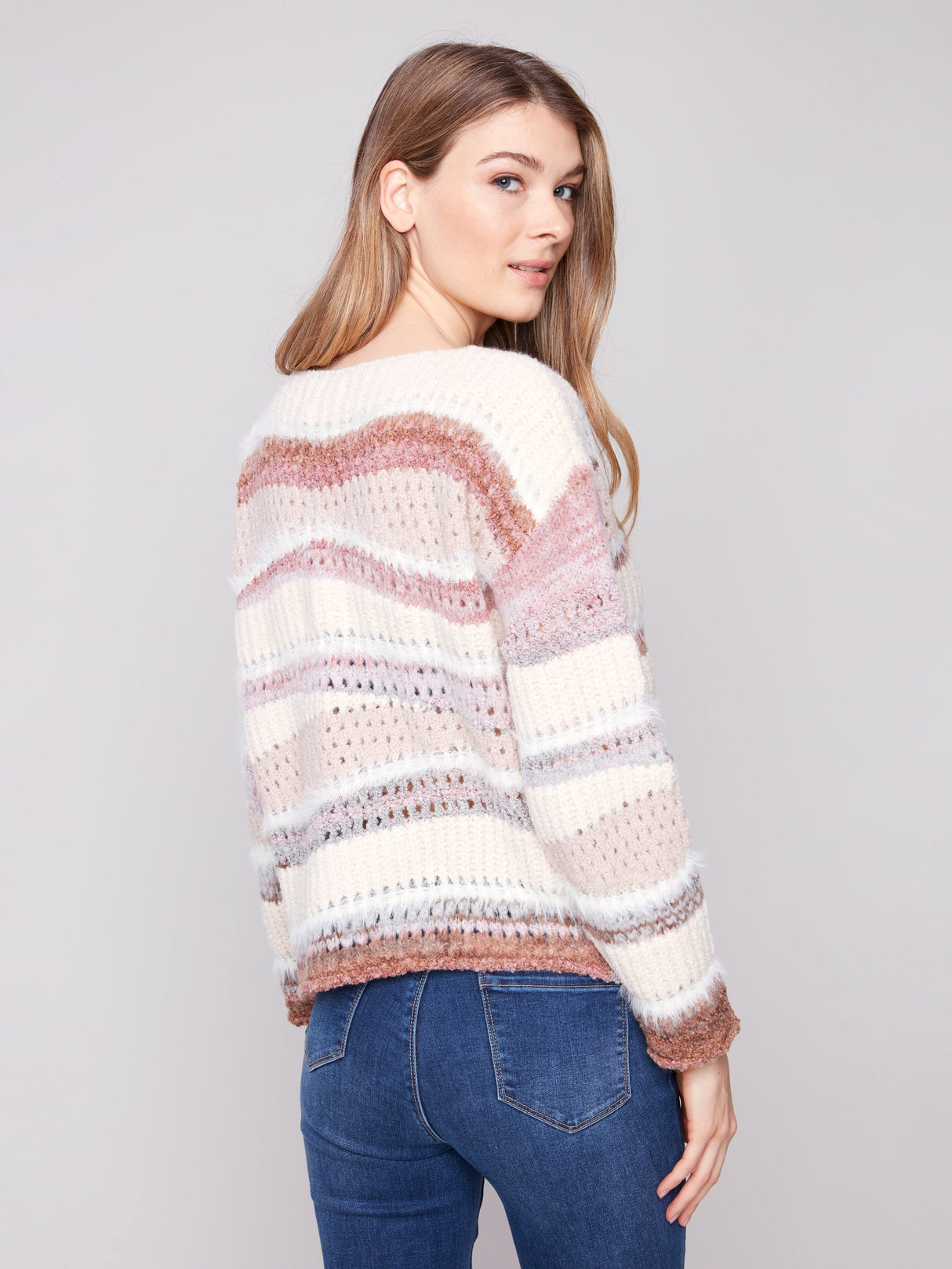 Charlie B Women's Patchwork Knit Drop Shoulder Sweater