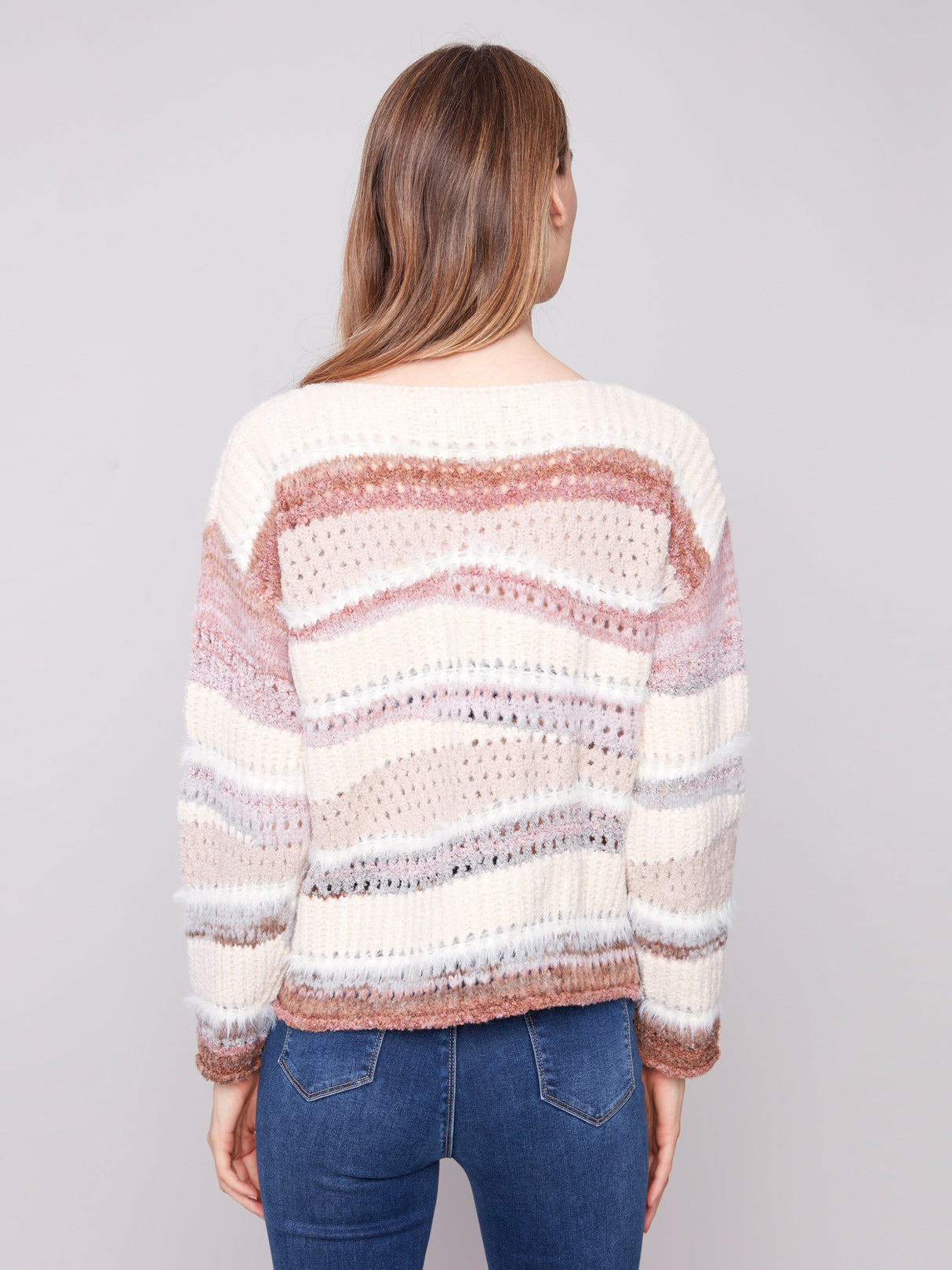 Charlie B Women's Patchwork Knit Drop Shoulder Sweater