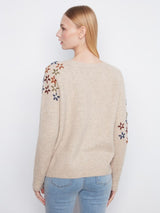 Charlie B Women's Floral Embroidered Raglan Crew Sweater