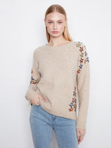 Charlie B Women's Floral Embroidered Raglan Crew Sweater