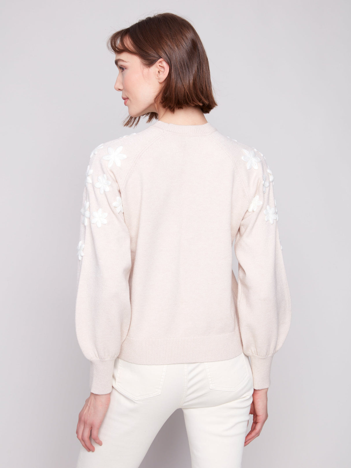 Charlie B Women's Crew Neck Embroidery Sweater