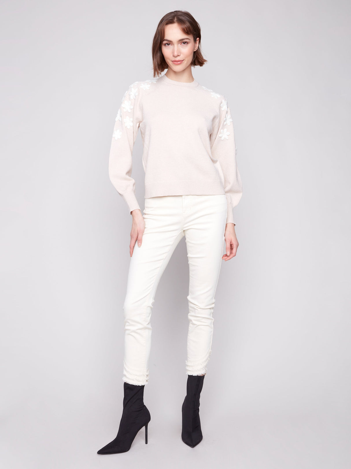 Charlie B Women's Crew Neck Embroidery Sweater