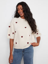 Charlie B Women's Embroidery Hearts Balloon Shape Sweater
