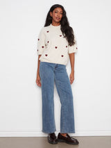 Charlie B Women's Embroidery Hearts Balloon Shape Sweater