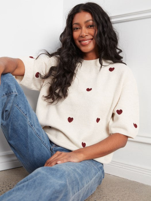 Charlie B Women's Embroidery Hearts Balloon Shape Sweater