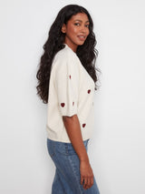 Charlie B Women's Embroidery Hearts Balloon Shape Sweater