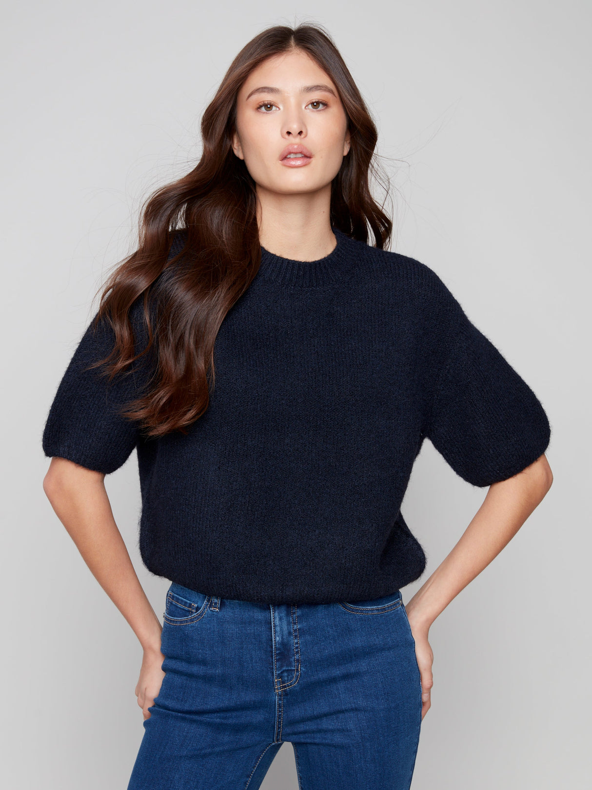 Charlie B Women's Elbow Sleeve Balloon Shape Sweater