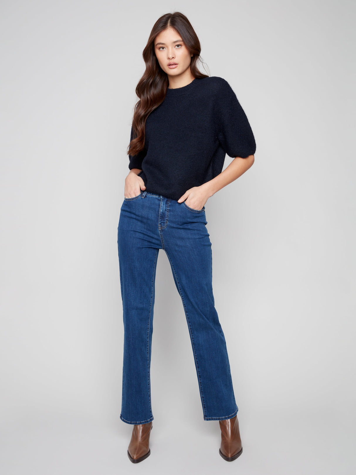 Charlie B Women's Elbow Sleeve Balloon Shape Sweater