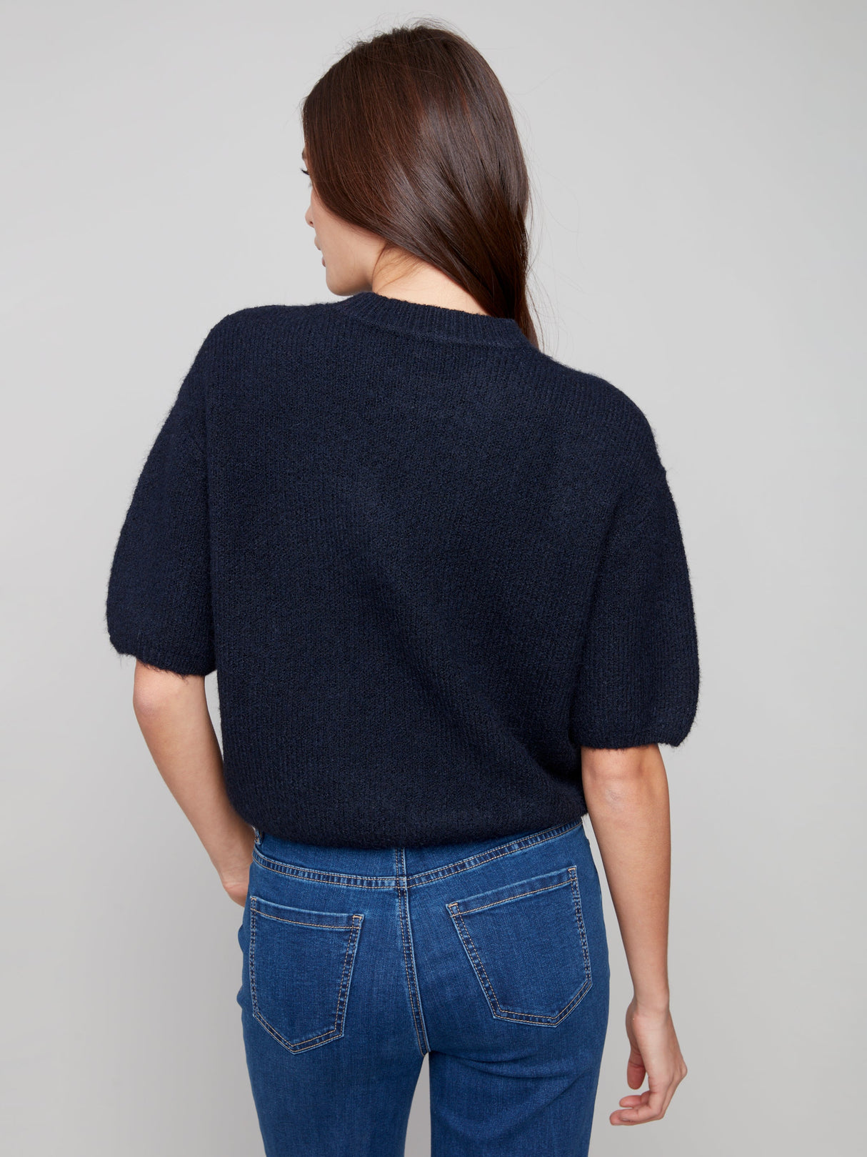 Charlie B Women's Elbow Sleeve Balloon Shape Sweater