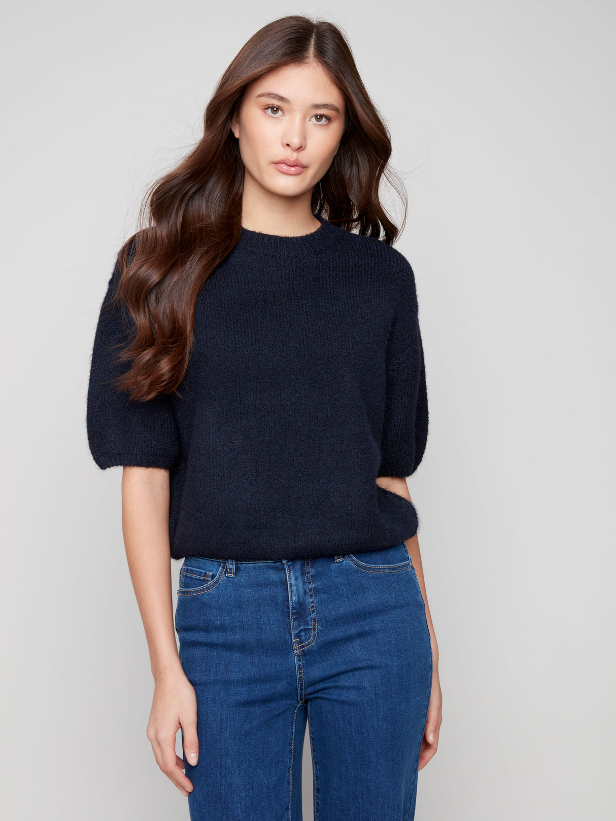 Charlie B Women's Elbow Sleeve Balloon Shape Sweater