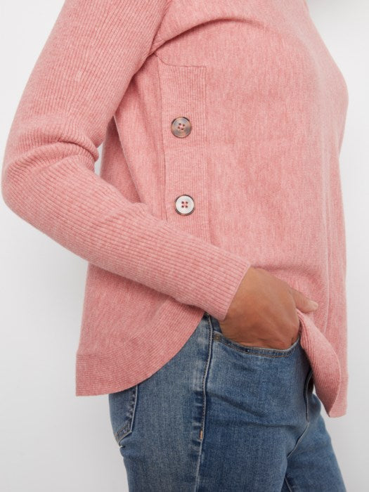 Charlie B Women's LS Drop Shoulder Boat Neck Button Sweater
