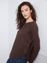 Charlie B Women's LS Drop Shoulder Boat Neck Button Sweater