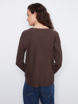 Charlie B Women's LS Drop Shoulder Boat Neck Button Sweater