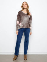 Charlie B Women's LS Drop Shoulder V-Neck Reversible Sweater