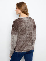 Charlie B Women's LS Drop Shoulder V-Neck Reversible Sweater